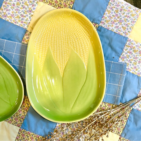 Set of 2 Corn Cob Platter Terrace Ceramics Pattern 210 211 USA Made Mid Century - Picture 5 of 7